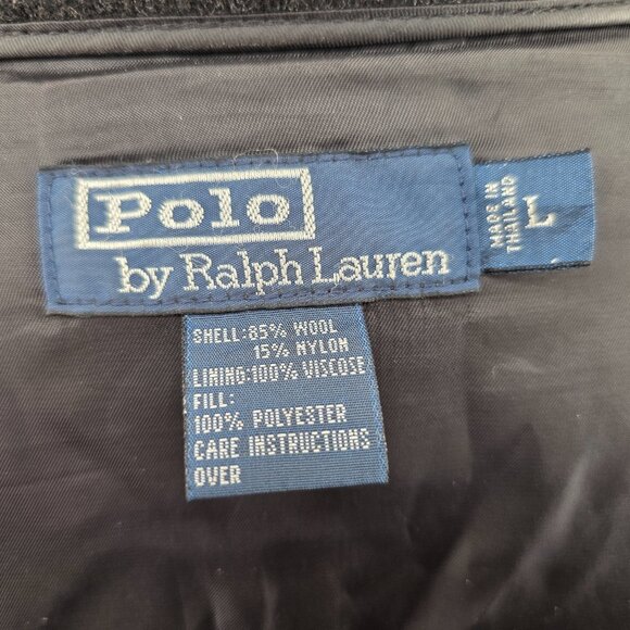 Vintage Polo Ralph Lauren Jacket Mens L Gray Wool Bomber Quilted Lined Full Zip - Picture 9 of 16